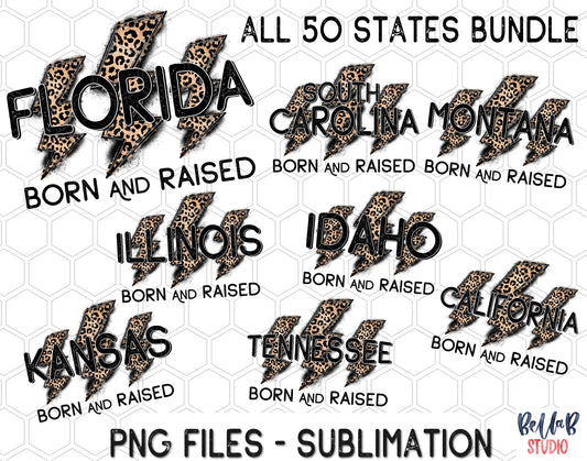 All 50 States - Born and Raised Lightning Bolts Sublimation Bundle