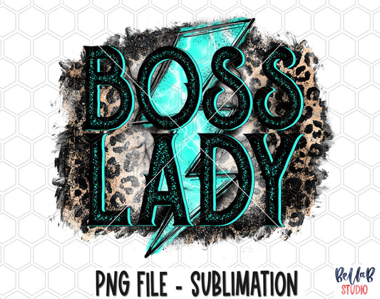 Turquoise Lightning Bolt Boss Lady Sublimation Design