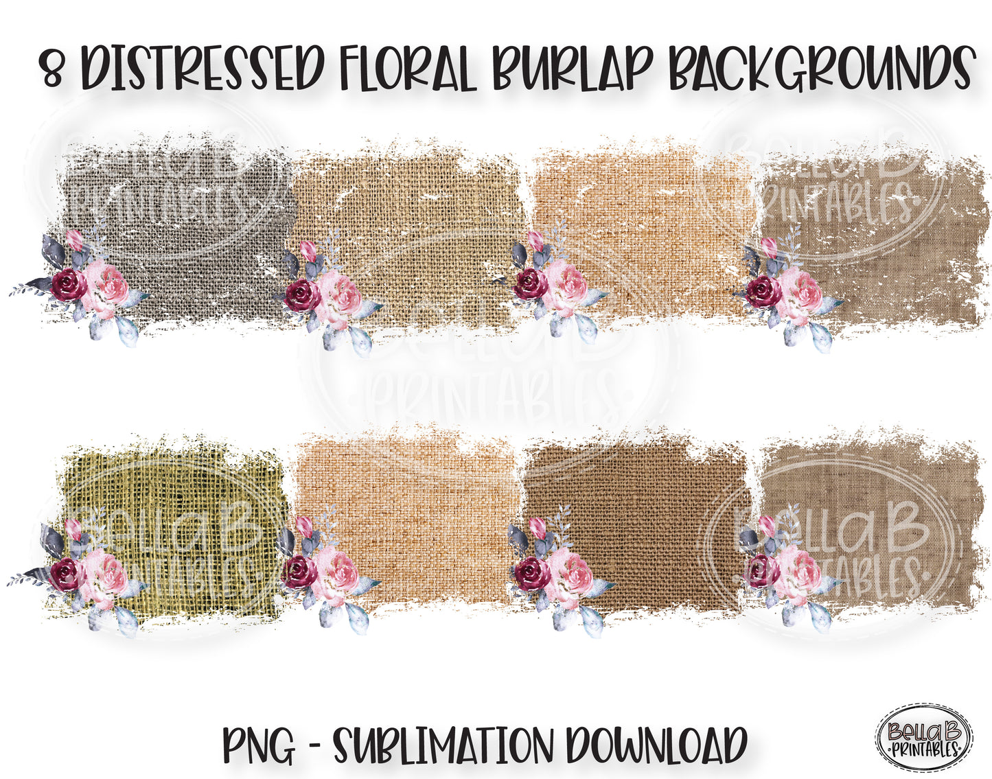 Floral Grunge Burlap Sublimation Background Bundle, Backsplash