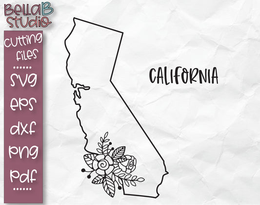 Floral California Map SVG File