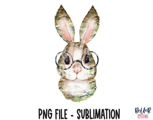 Camo Easter Bunny With Glasses Sublimation Design