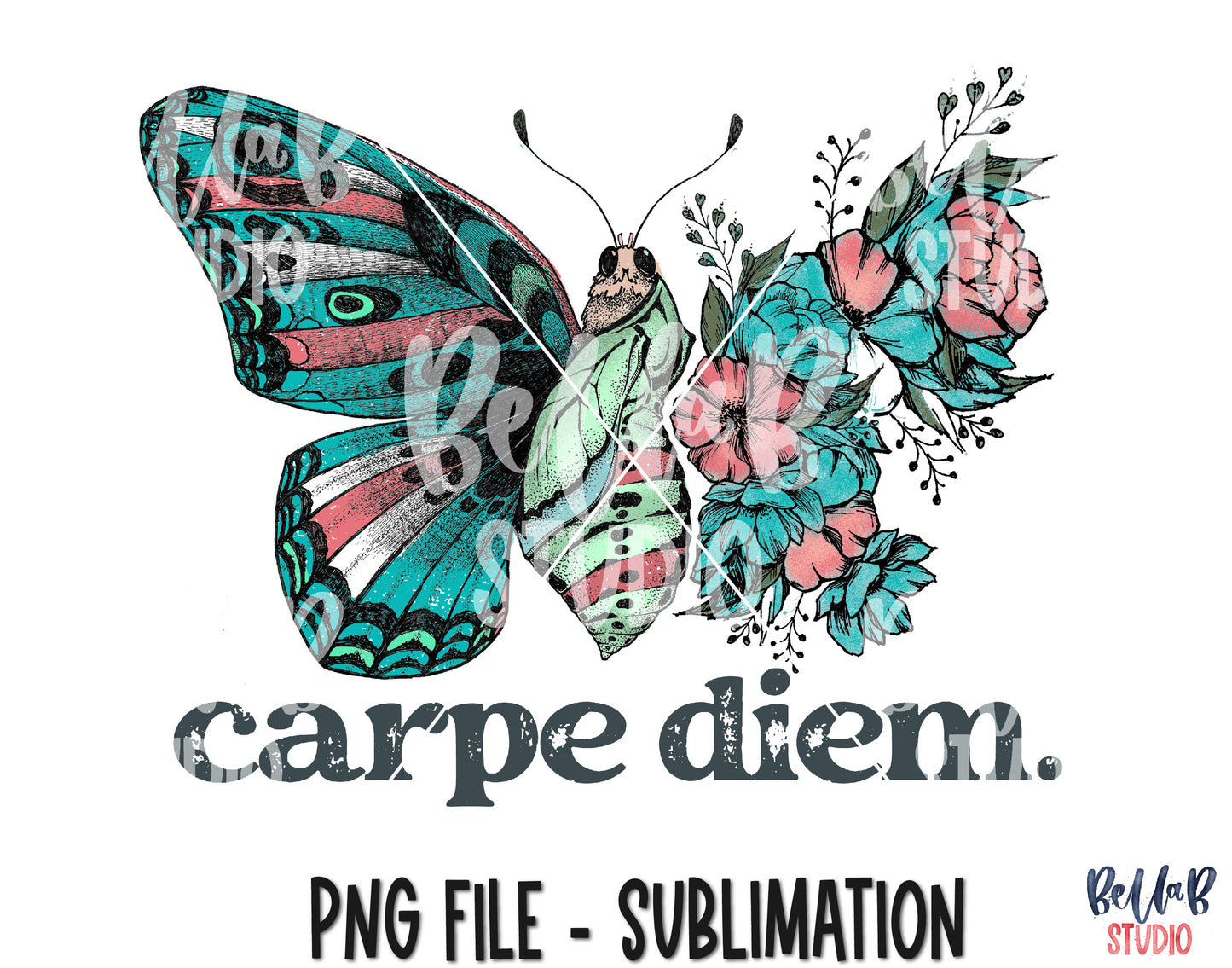 Vintage Butterfly Carpe Diem Sublimation Design