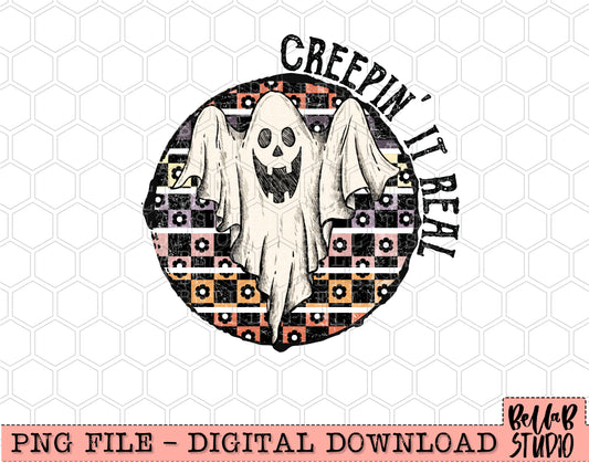 Creepin It Real Checkered Boho Ghost PNG Design