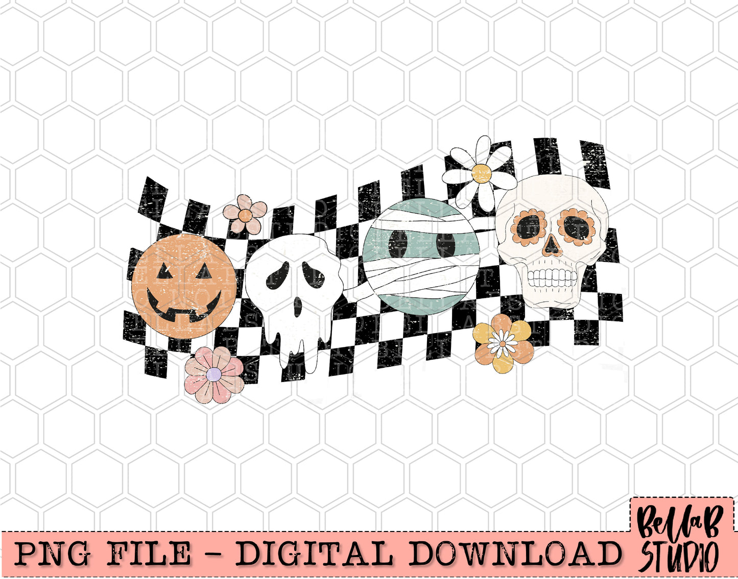 Checkered Spooky Friends PNG Design