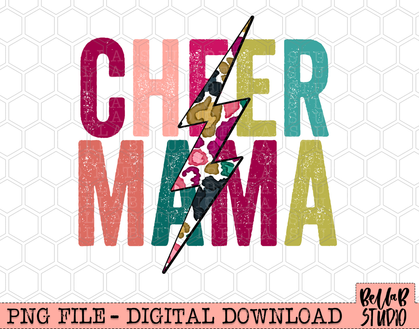 CHEER MAMA Bright Leopard Bolt Sublimation Design