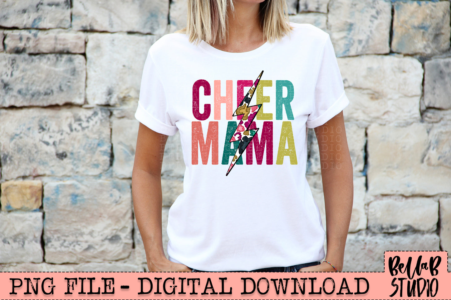 CHEER MAMA Bright Leopard Bolt Sublimation Design