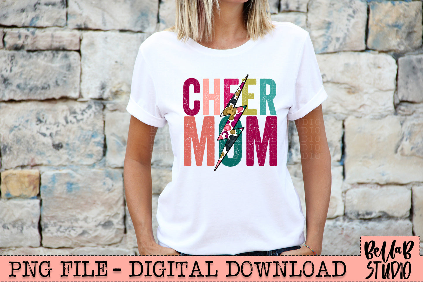 CHEER MOM Bright Leopard Bolt Sublimation Design