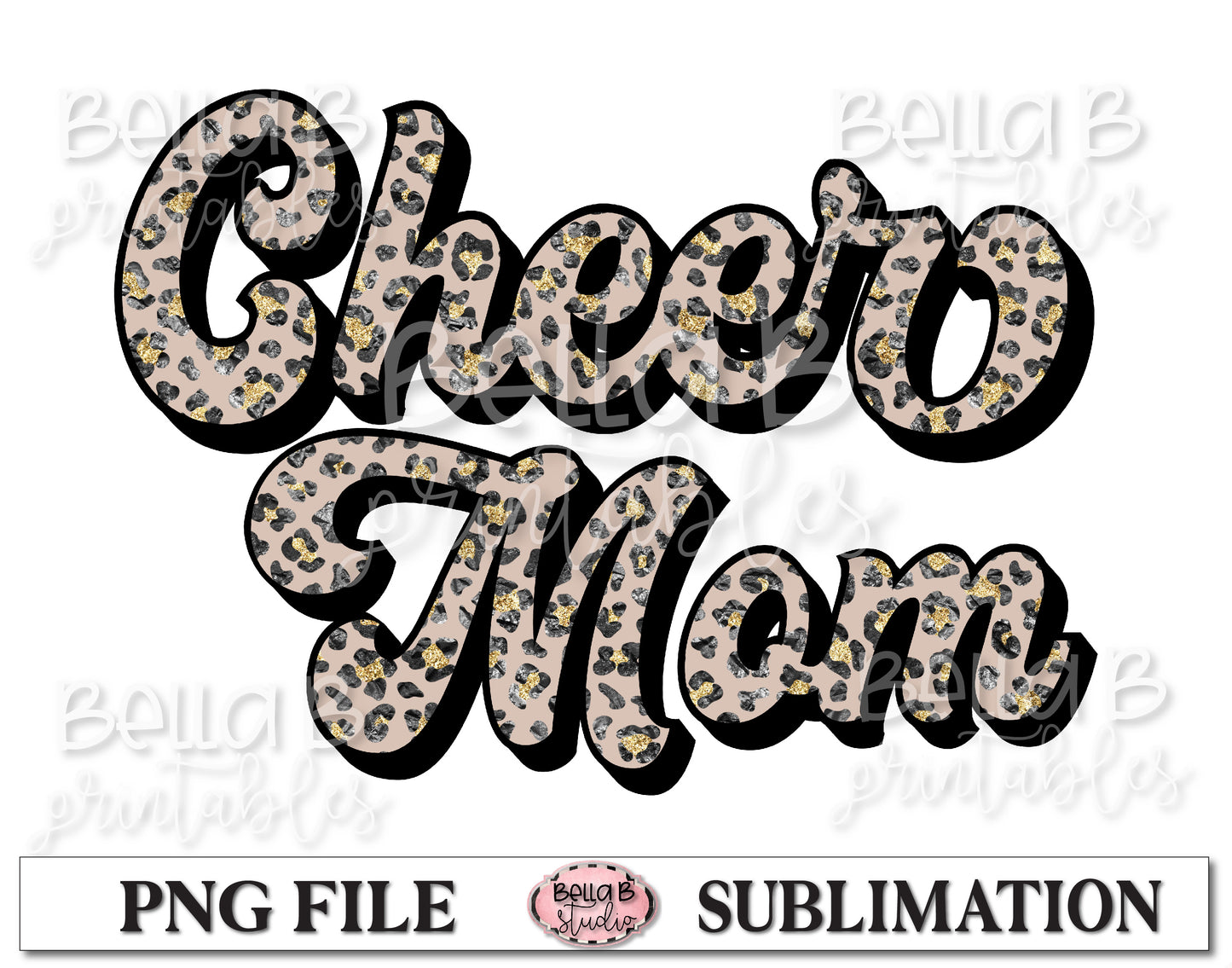 Glitter Leopard - Cheer Mom Sublimation Design