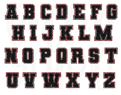 Faux Chenille Alphabet Set BLACK / RED GLITTER