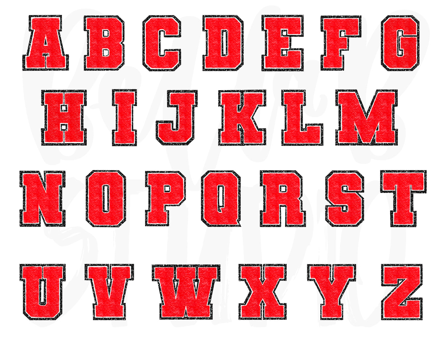 Faux Chenille Alphabet Set RED - BLACK GLITTER