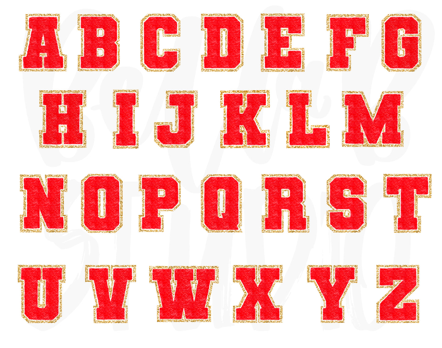 Faux Chenille Alphabet Set RED - GOLD GLITTER