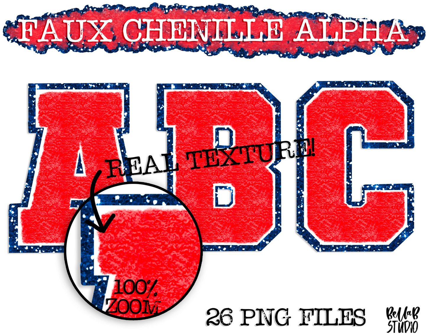 Faux Chenille Alphabet Set RED - NAVY GLITTER