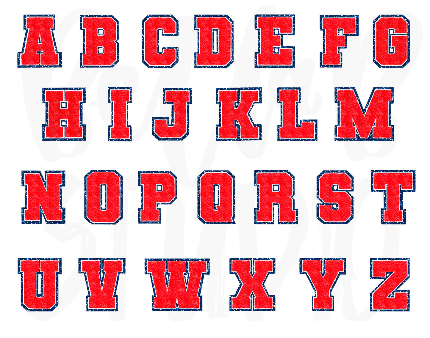 Faux Chenille Alphabet Set RED - NAVY GLITTER