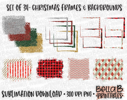 Christmas Sublimation Background Bundle, Frames, Backsplash