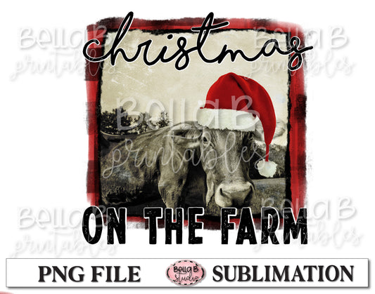 Christmas On The Farm Cow Sublimation Design