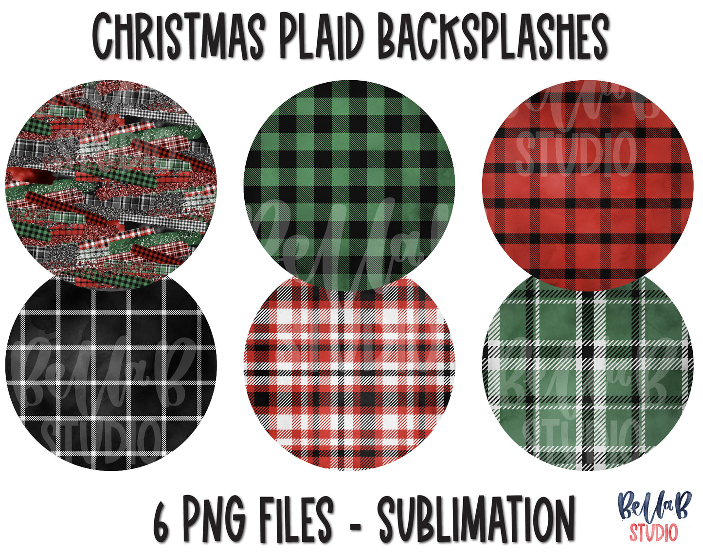 Christmas Plaid Rounds Sublimation Background Bundle, Backsplash