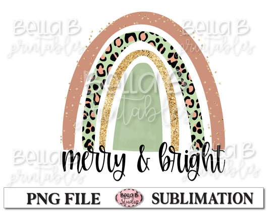 Merry and Bright Christmas Rainbow Sublimation Design