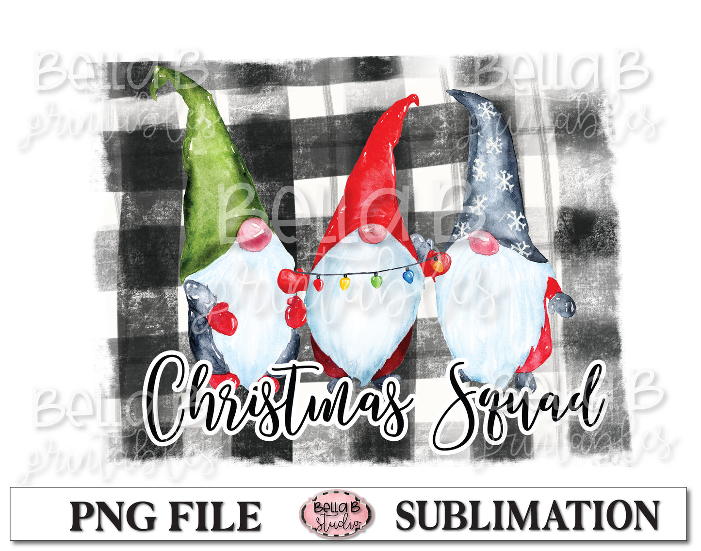 Plaid Christmas Squad Gnomes Sublimation Design