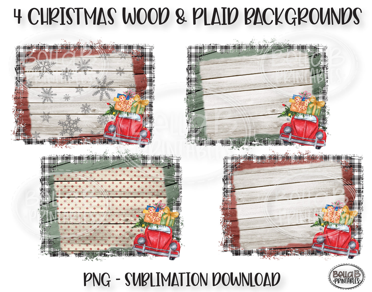 Christmas Buffalo Plaid and Wood Sublimation Background Bundle, Backsplash