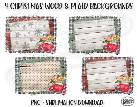 Christmas Buffalo Plaid and Wood Sublimation Background Bundle, Backsplash
