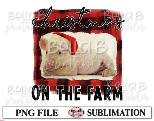 Christmas On The Farm Pig Sublimation Design