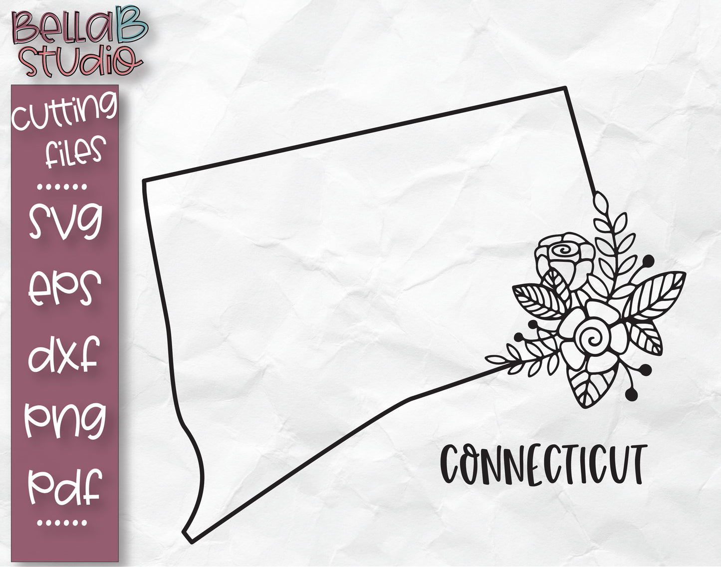 Floral Connecticut Map SVG File