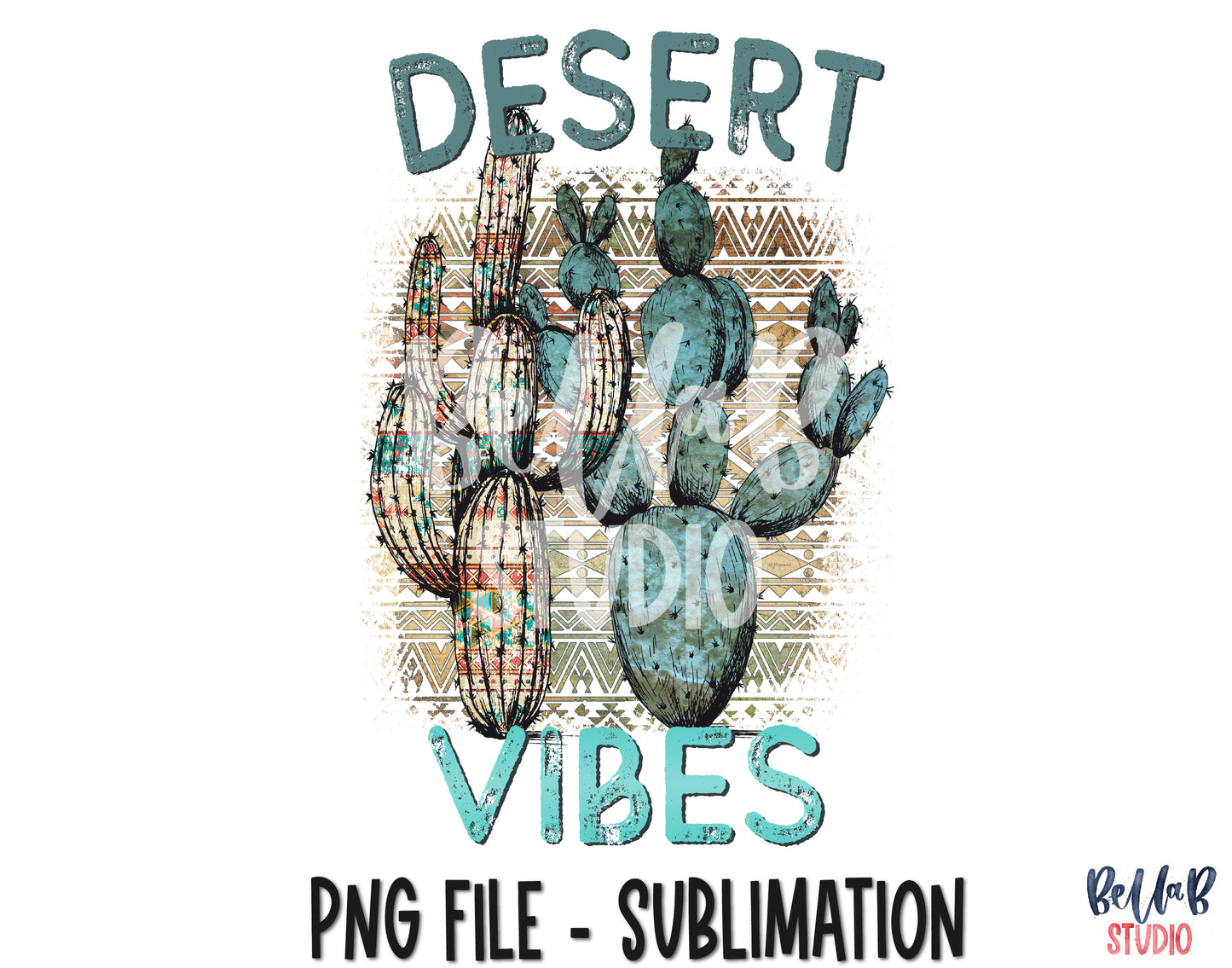 Desert Vibes Tribal Cactus Sublimation Design