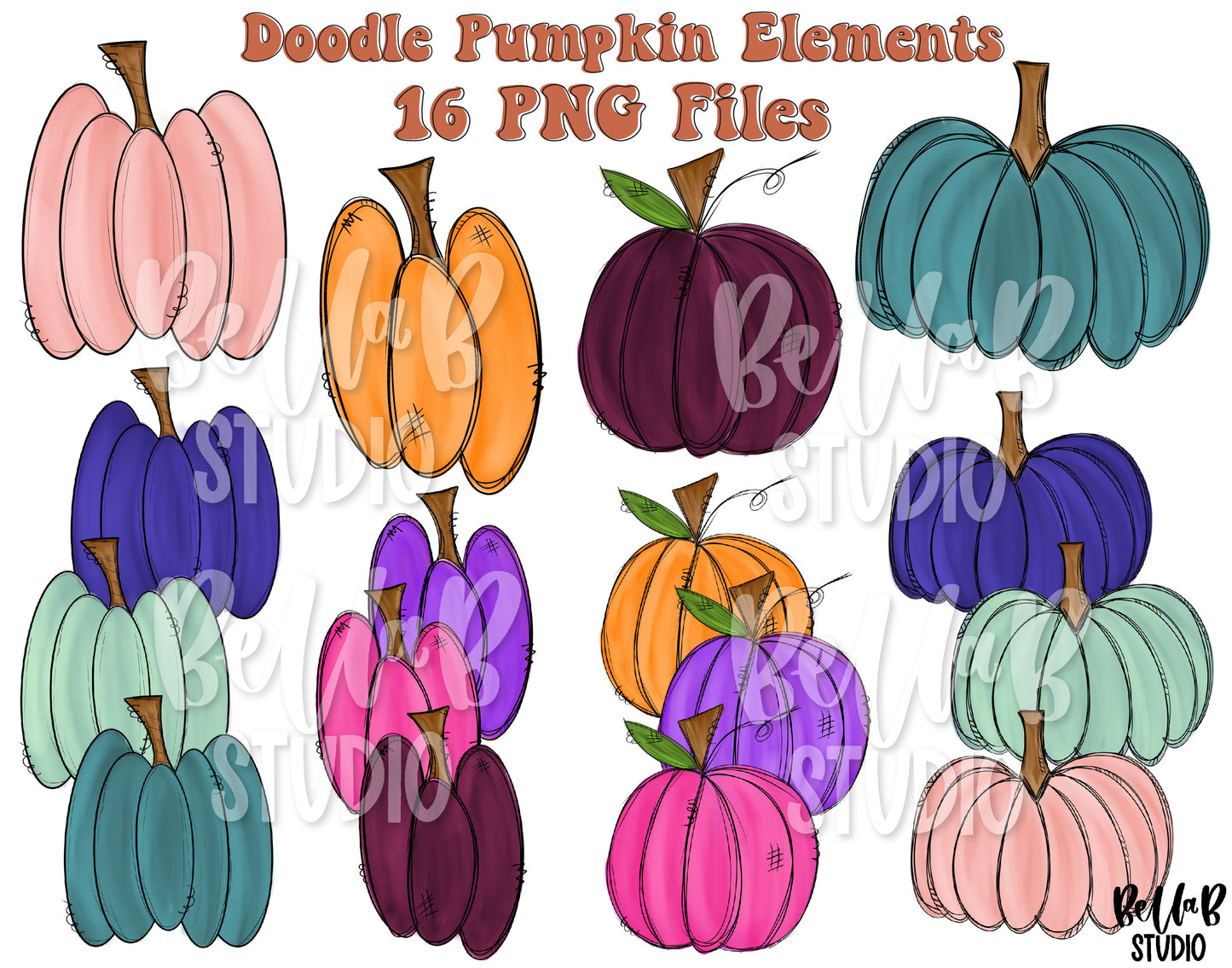 Doodle Pumpkin Elements Bundle, Pumpkin Clip Art