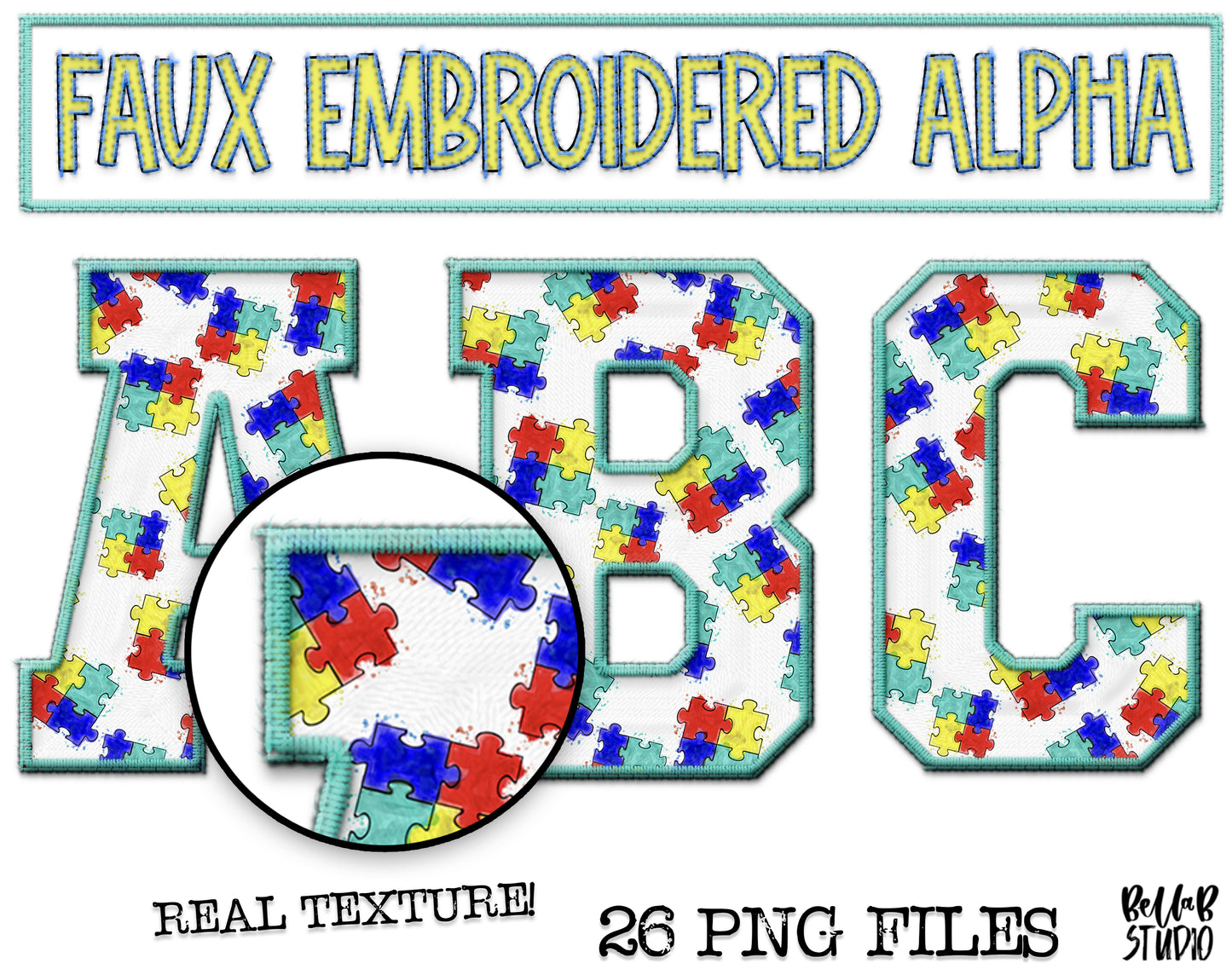 Faux Embroidered Alphabet Set - AUTISM