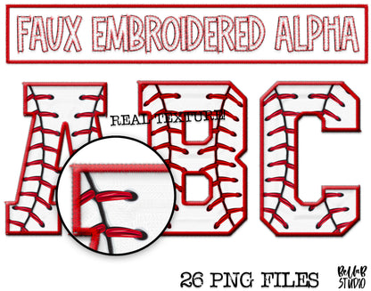 Faux Embroidered Alphabet Set - Baseball