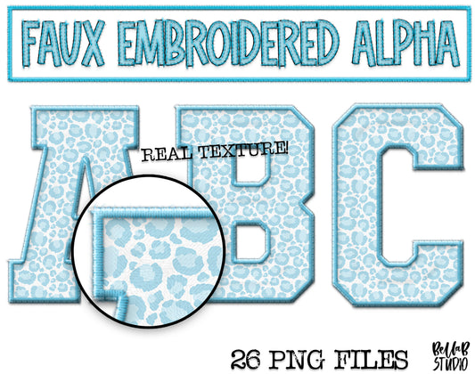 Faux Embroidered Alphabet Set - BLUE Leopard