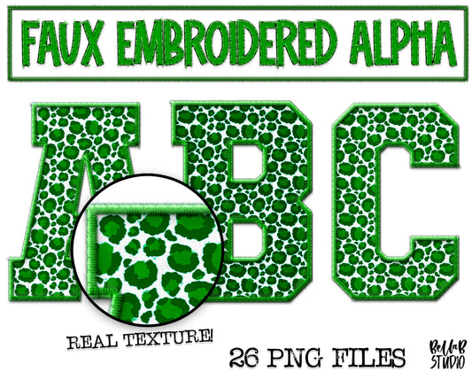 Faux Embroidered Alphabet Set - Dark Green Leopard