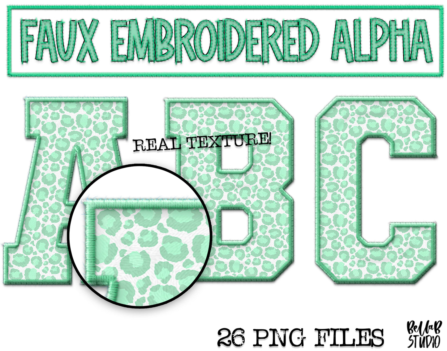 Faux Embroidered Alphabet Set - GREEN Leopard
