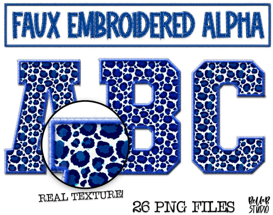 Faux Embroidered Alphabet Set - NAVY Leopard