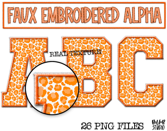 Faux Embroidered Alphabet Set - ORANGE Leopard