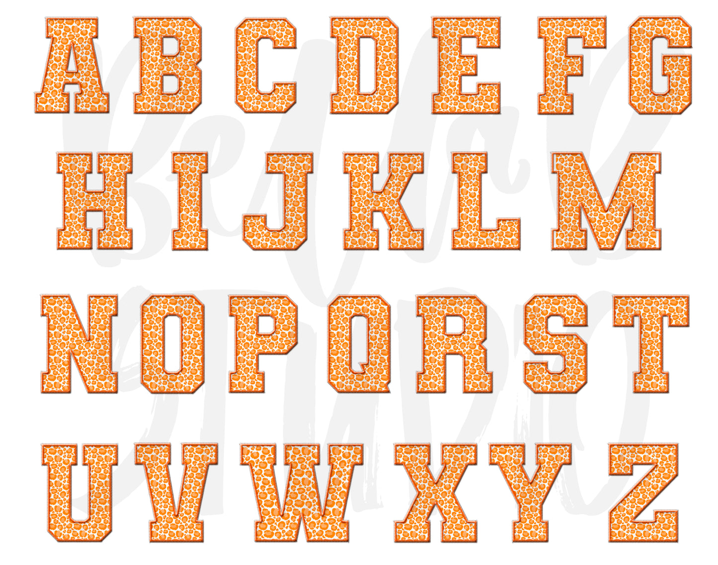 Faux Embroidered Alphabet Set - ORANGE Leopard