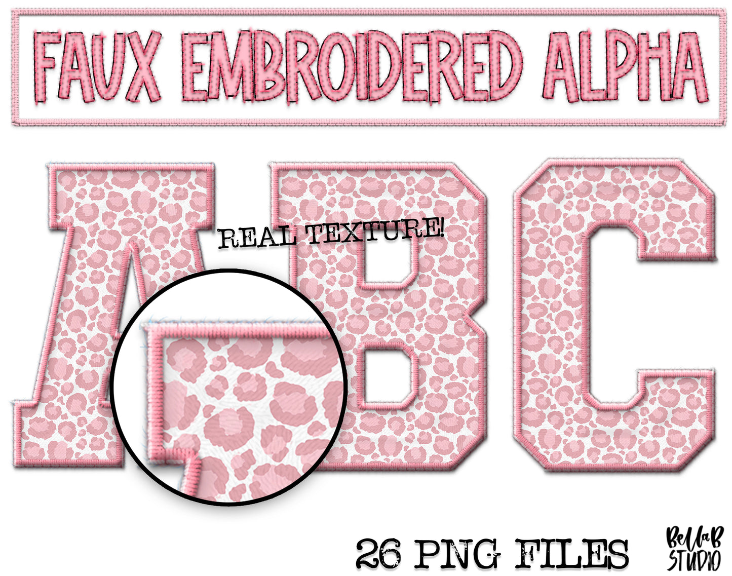Faux Embroidered Alphabet Set - Pink Leopard