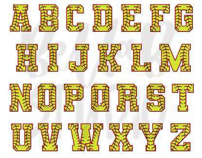 Faux Embroidered Alphabet Set - Softball