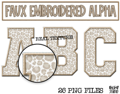 Faux Embroidered Alphabet Set - TAN Leopard