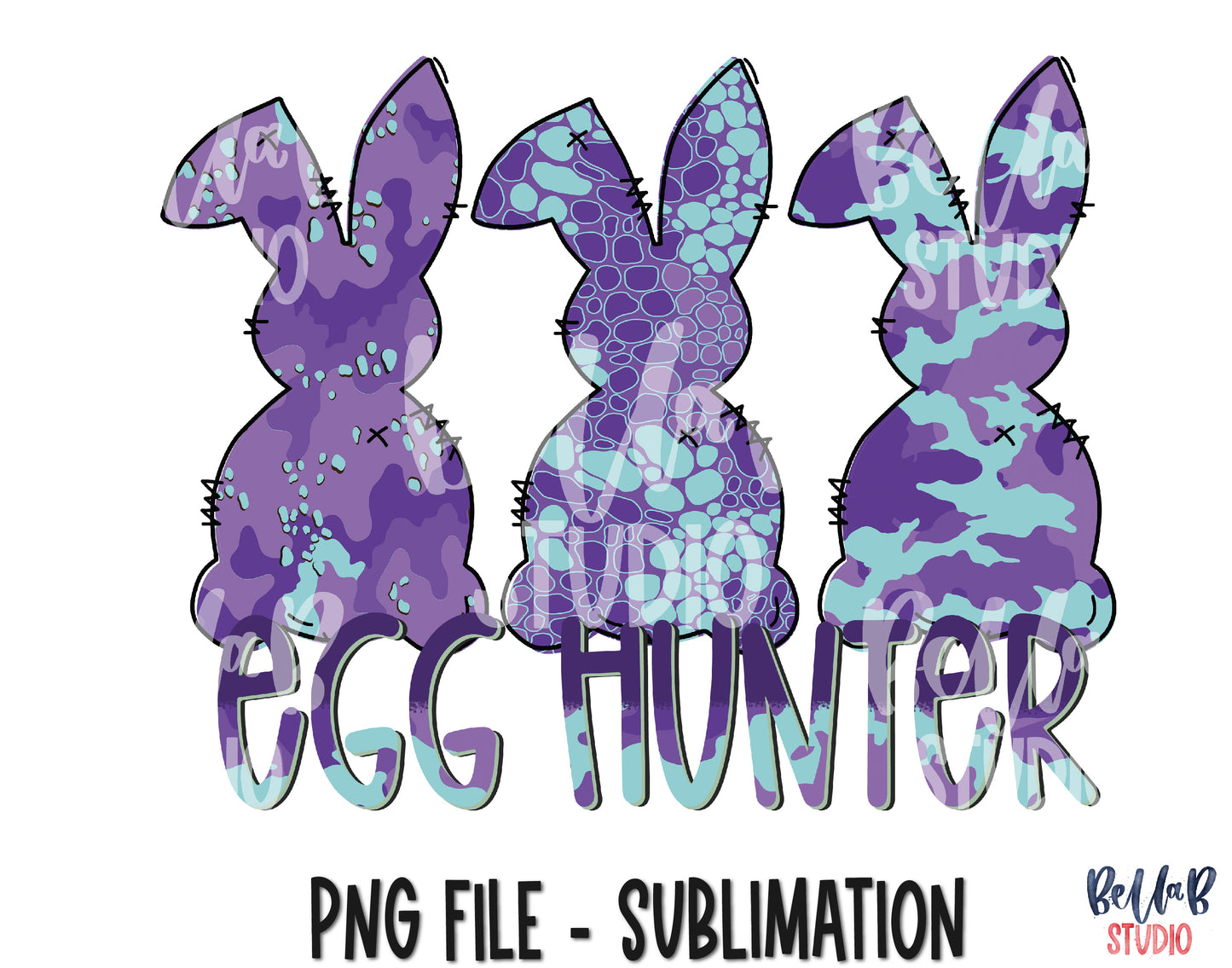 Purple Camo Bunnies - Egg Hunter Sublimation Design