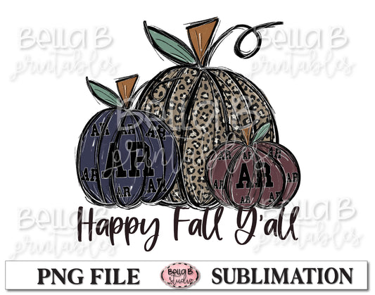 Arkansas Fall Pumpkins Sublimation Design, Happy Fall y'all