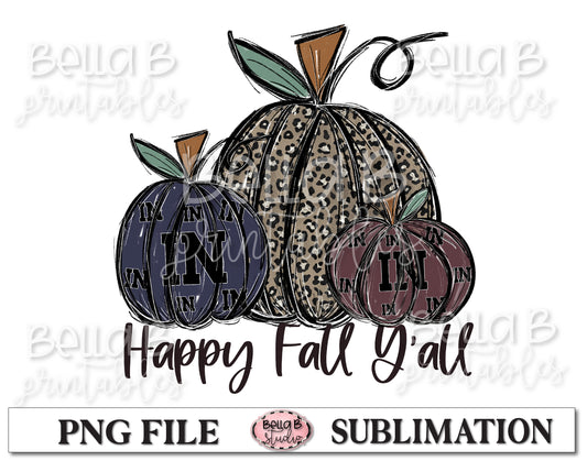 Indiana Fall Pumpkins Sublimation Design, Happy Fall Y'all