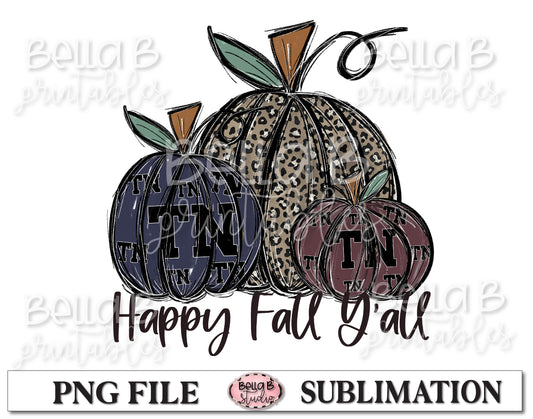 Tennessee Fall Pumpkins Sublimation Design, Happy Fall Y'all