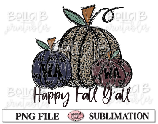 Washington Fall Pumpkins Sublimation Design, Happy Fall Y'all