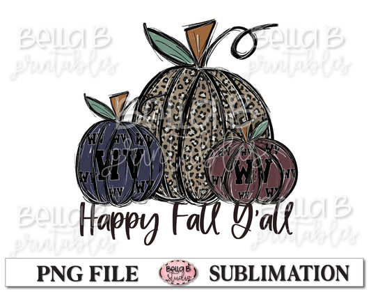 West Virginia Fall Pumpkins Sublimation Design, Happy Fall Y'all