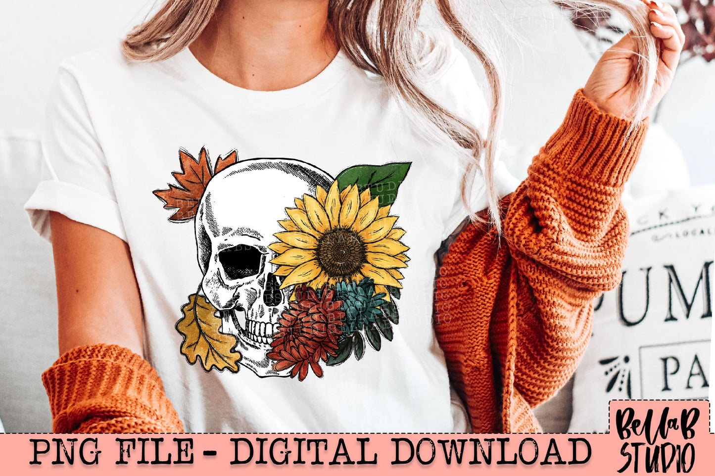 Fall Sunflower Skull PNG Design