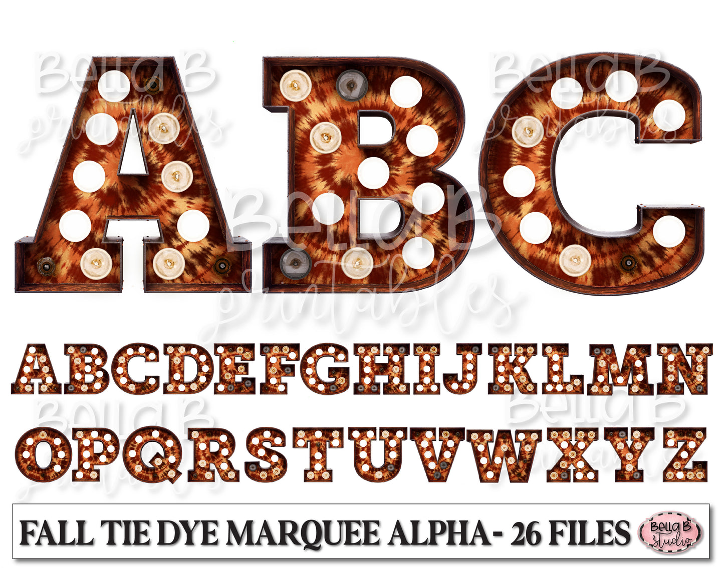 Fall Tie Dye Marquee Alphabet Letters, Marquee Alphabet Set