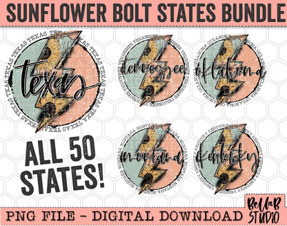 ALL 50 STATES BUNDLE - Sunflower Bolt Sublimation Design