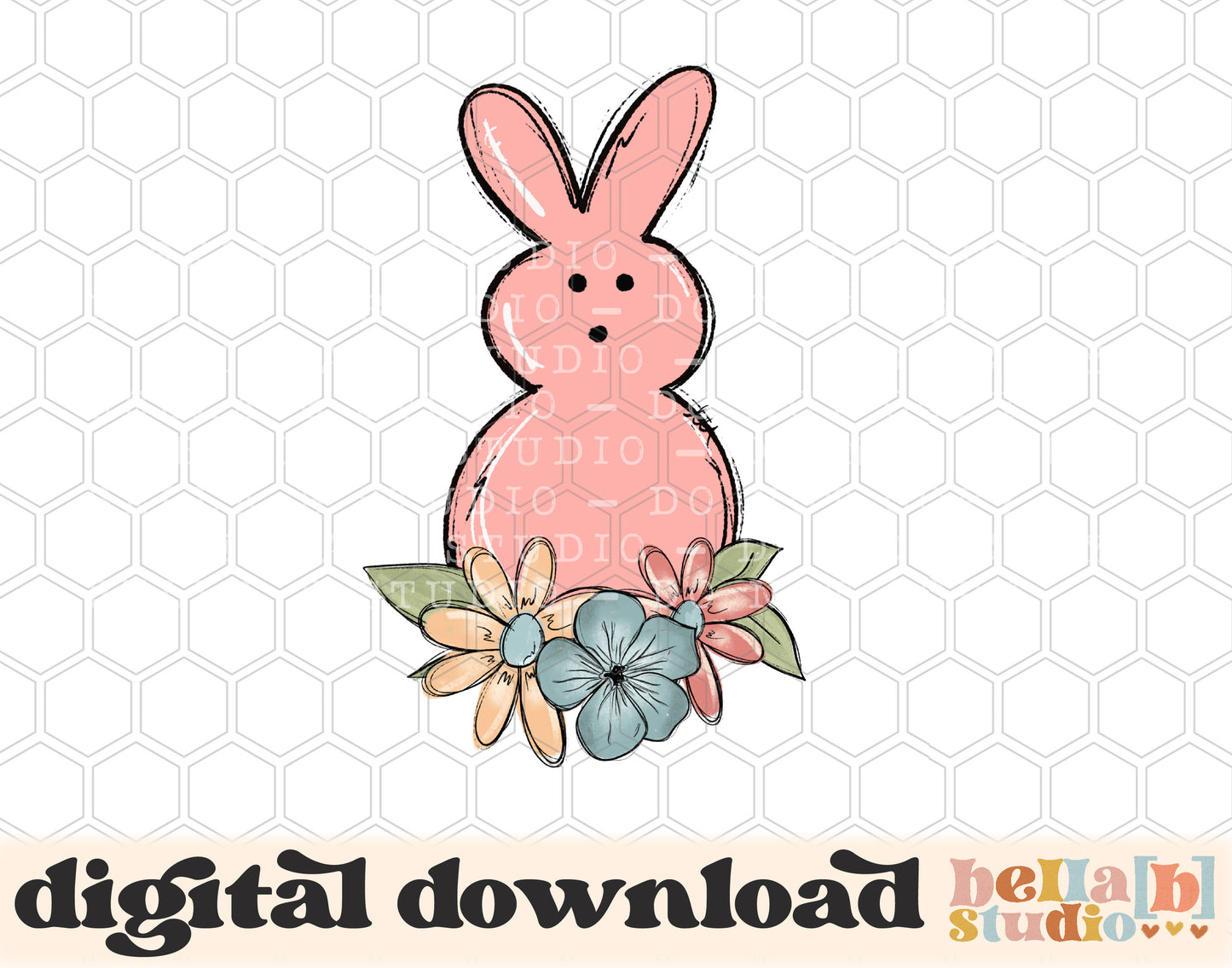 Easter Floral Bunny Peep PNG Sublimation Design