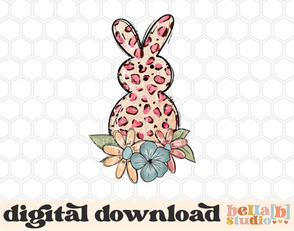 Easter Leopard Floral Bunny PNG Sublimation Design